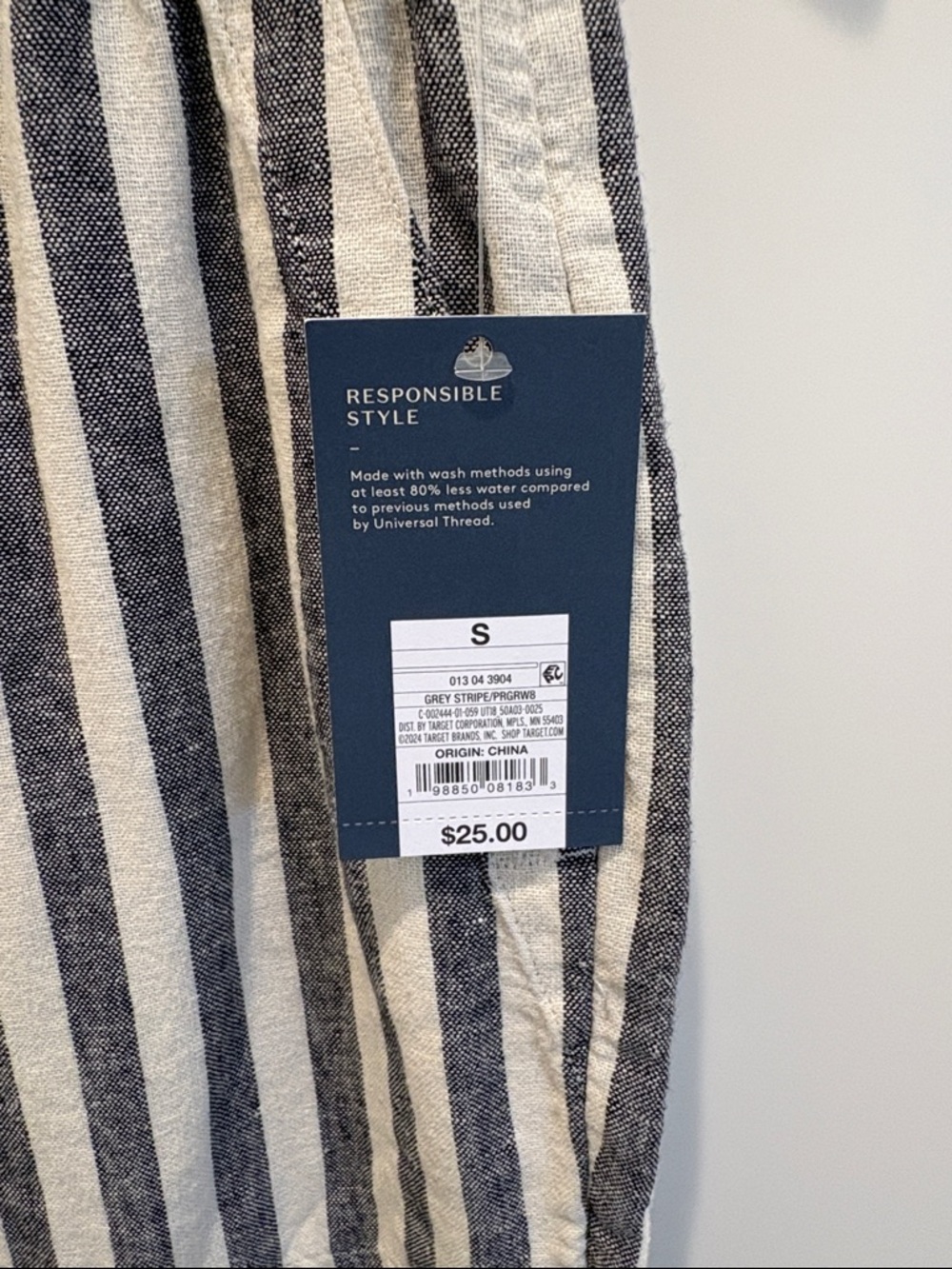 Universal Thread Linen Navy & White Striped Smocked top and pants - Picture 6 of 15
